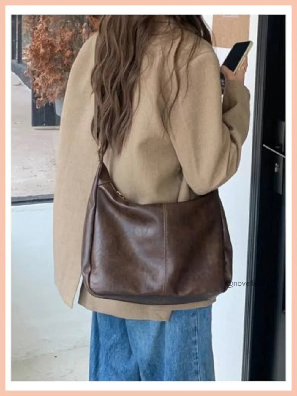 Women's PU Leather Slouchy Crossbody Hobo Bag with Zipper